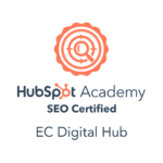 Hubspot academy seo certification badge awarded to ec digital hub.
